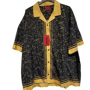 Hugo Boss Egeeno Mens XXL Black Yellow Marble Stripe Short Sleeve Shirt New